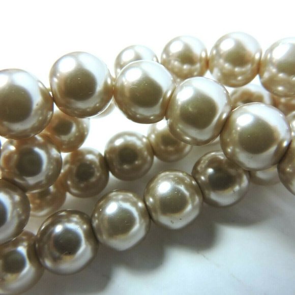 Vintage Glass Faux Pearl Strand 44 Inch Champagne - Picture 6 of 8